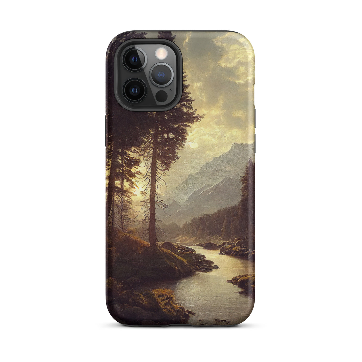 Landschaft mit Bergen, Fluss und Bäumen - Malerei - iPhone Schutzhülle (robust) berge xxx iPhone 12 Pro Max