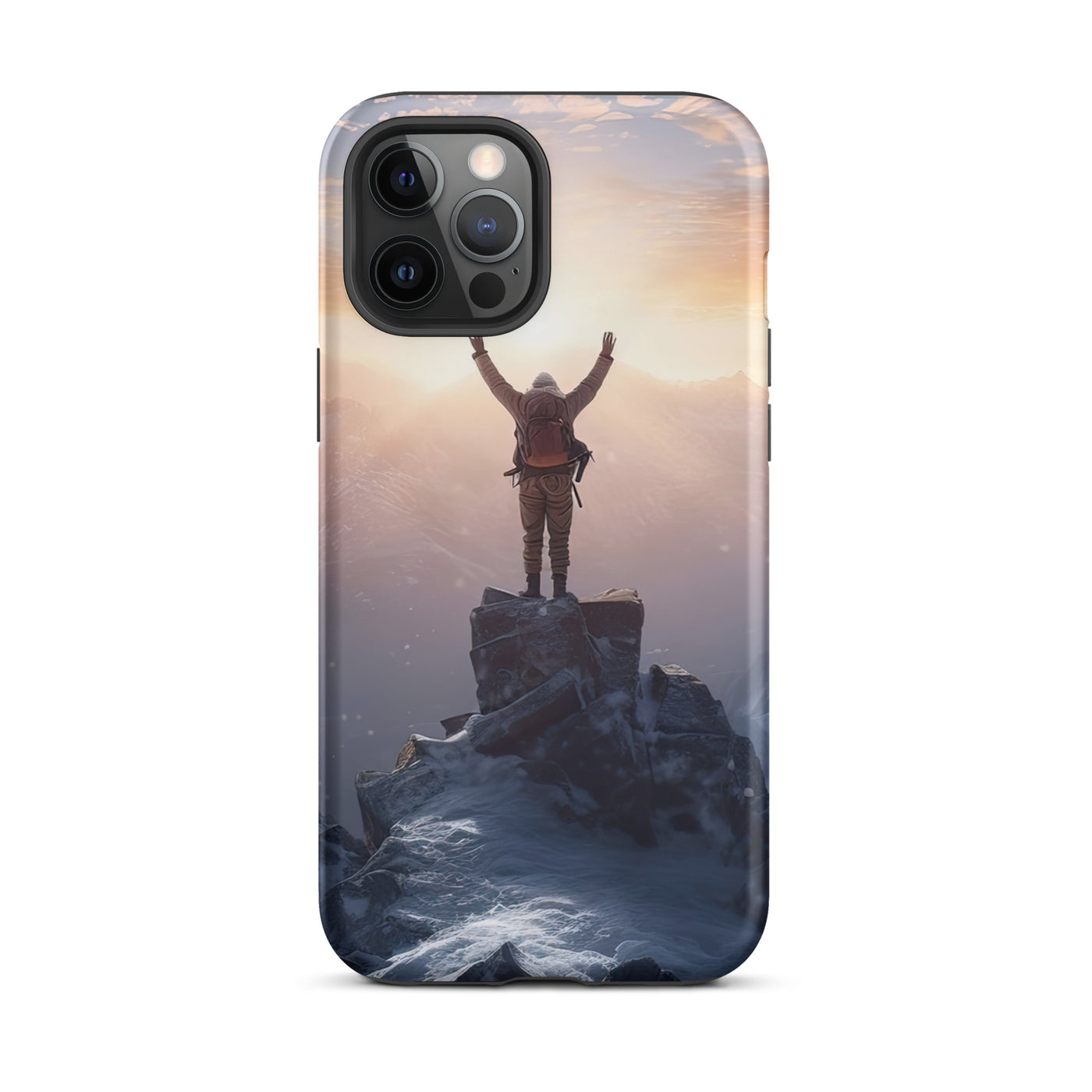 Mann auf der Spitze eines Berges - Landschaftsmalerei - iPhone Schutzhülle (robust) berge xxx iPhone 12 Pro Max