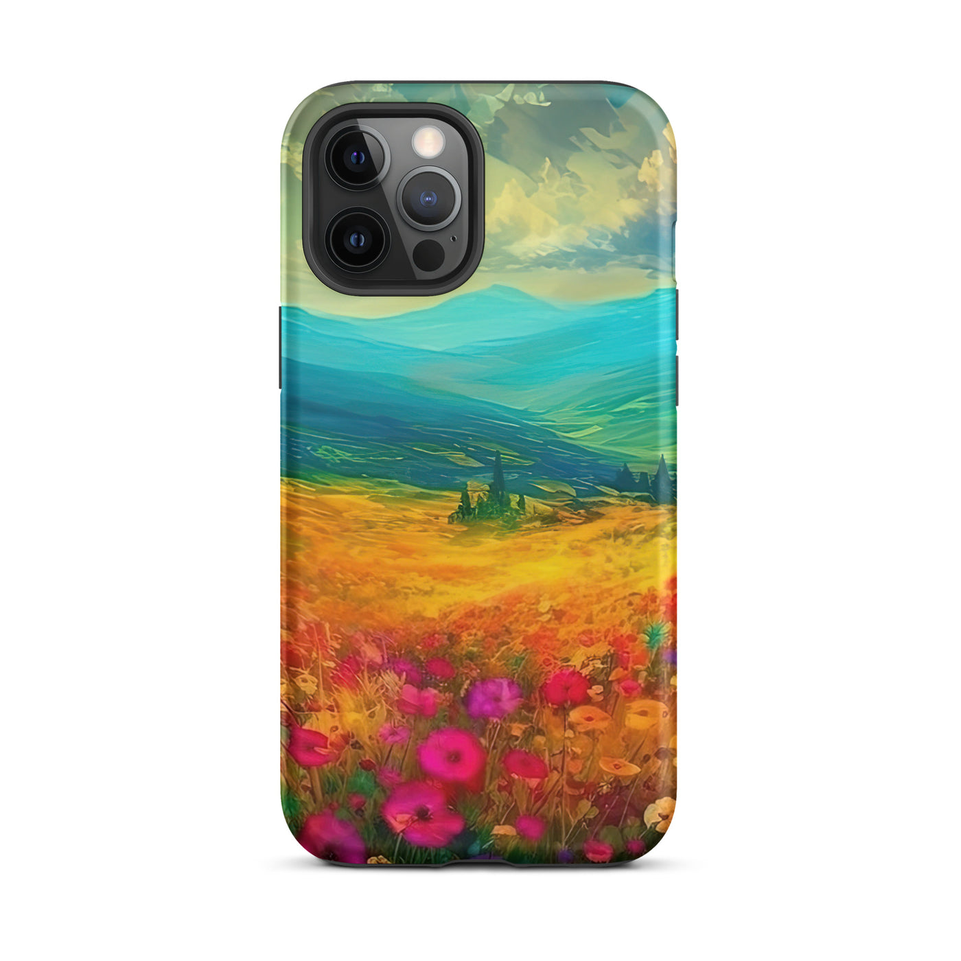Berglandschaft und schöne farbige Blumen - Malerei - iPhone Schutzhülle (robust) berge xxx iPhone 12 Pro Max