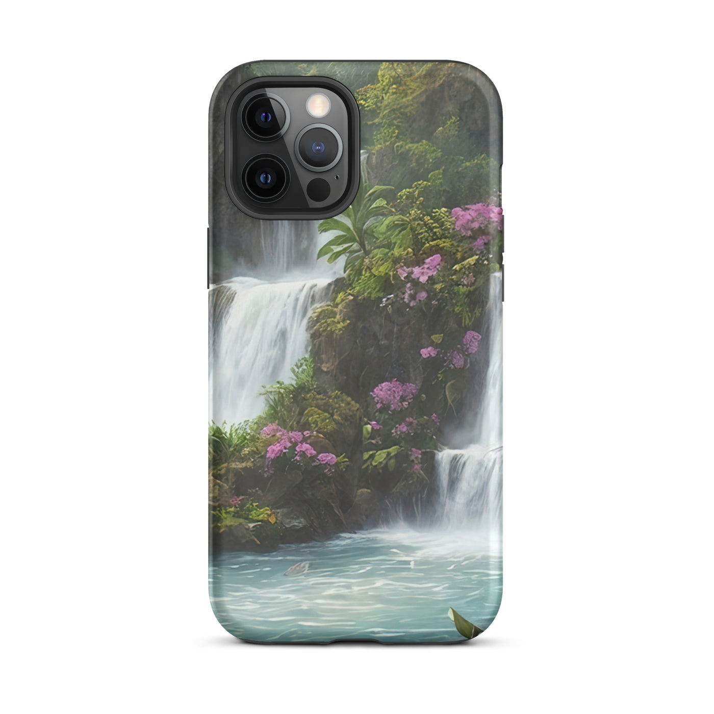 Wasserfall im Wald und Blumen - Schöne Malerei - iPhone Schutzhülle (robust) camping xxx iPhone 12 Pro Max