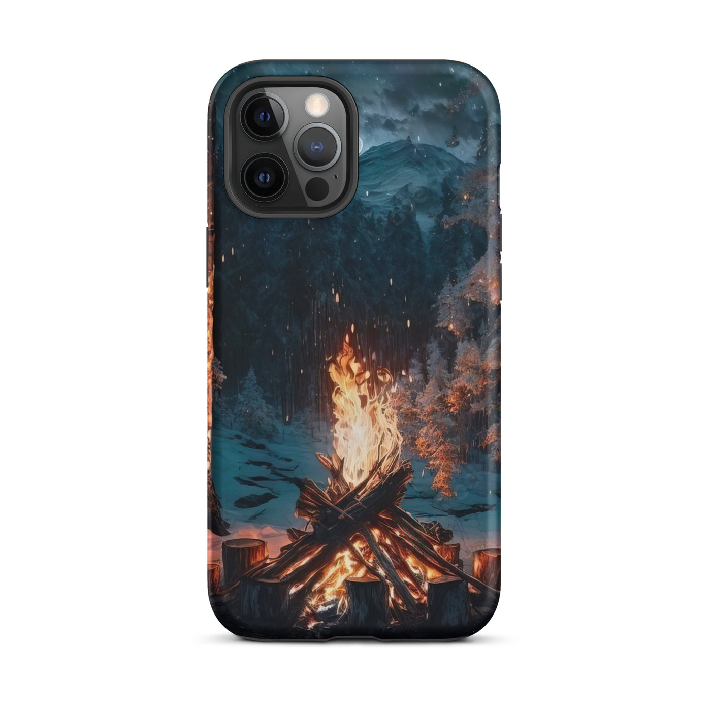 Lagerfeuer beim Camping - Wald mit Schneebedeckten Bäumen - Malerei - iPhone Schutzhülle (robust) camping xxx iPhone 12 Pro Max
