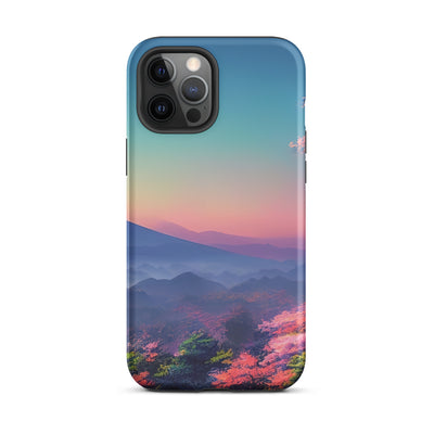 Berg und Wald mit pinken Bäumen - Landschaftsmalerei - iPhone Schutzhülle (robust) berge xxx iPhone 12 Pro Max