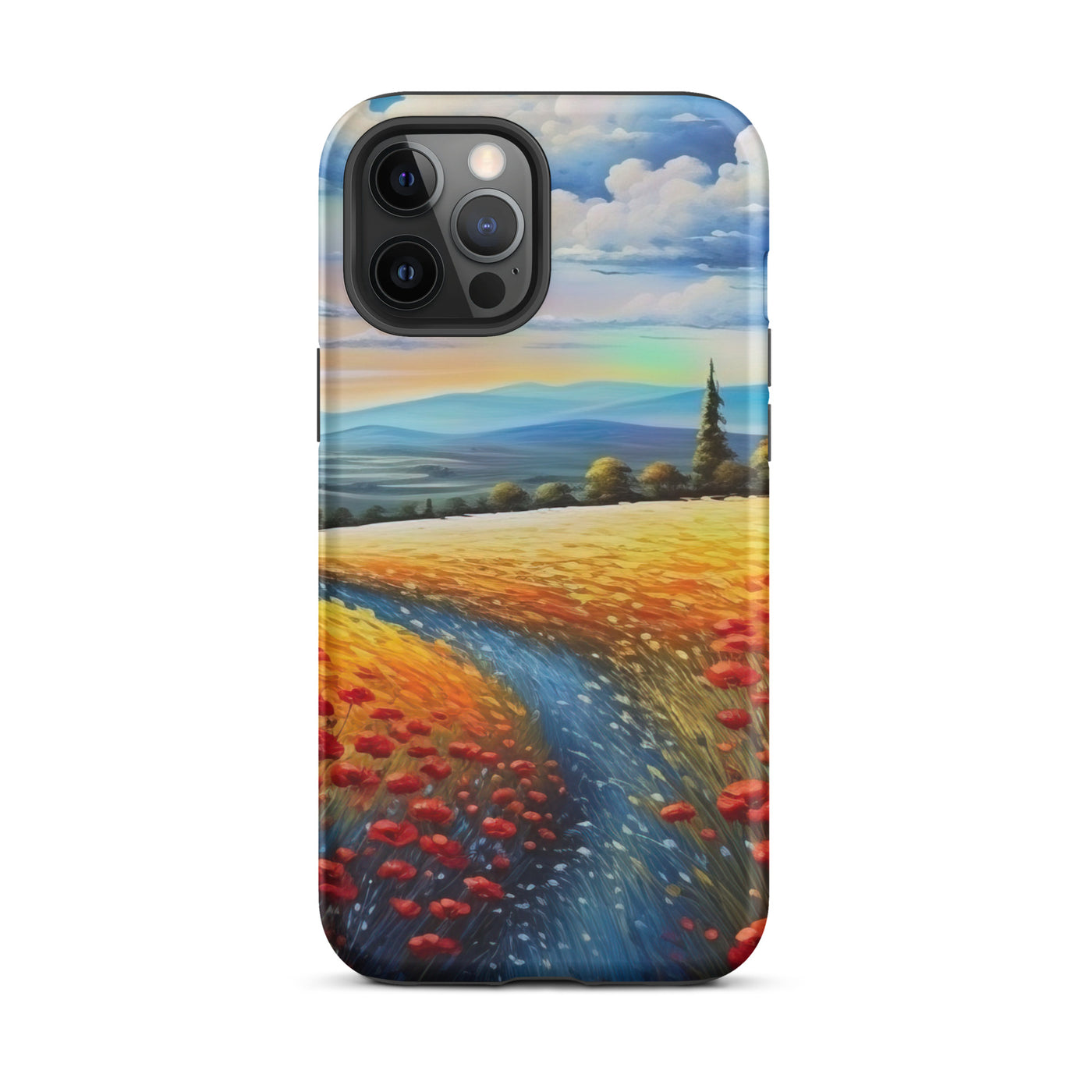 Feld mit roten Blumen und Berglandschaft - Landschaftsmalerei - iPhone Schutzhülle (robust) berge xxx iPhone 12 Pro Max