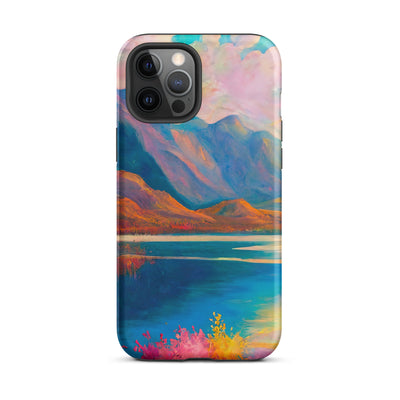 Berglandschaft und Bergsee - Farbige Ölmalerei - iPhone Schutzhülle (robust) berge xxx iPhone 12 Pro Max