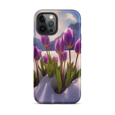Tulpen im Schnee und in den Bergen - Blumen im Winter - iPhone Schutzhülle (robust) berge xxx iPhone 12 Pro Max