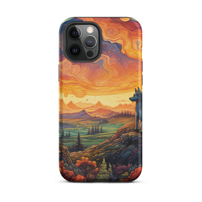 Hund auf Felsen - Epische bunte Landschaft - Malerei - iPhone Schutzhülle (robust) camping xxx iPhone 12 Pro Max