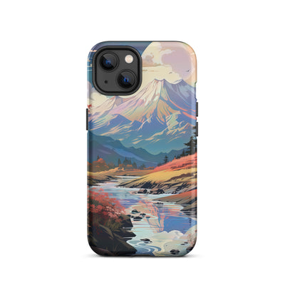 Berge. Fluss und Blumen - Malerei - iPhone Schutzhülle (robust) berge xxx iPhone 13