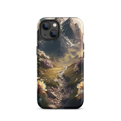 Epischer Berg, steiniger Weg und Blumen - Realistische Malerei - iPhone Schutzhülle (robust) berge xxx iPhone 13