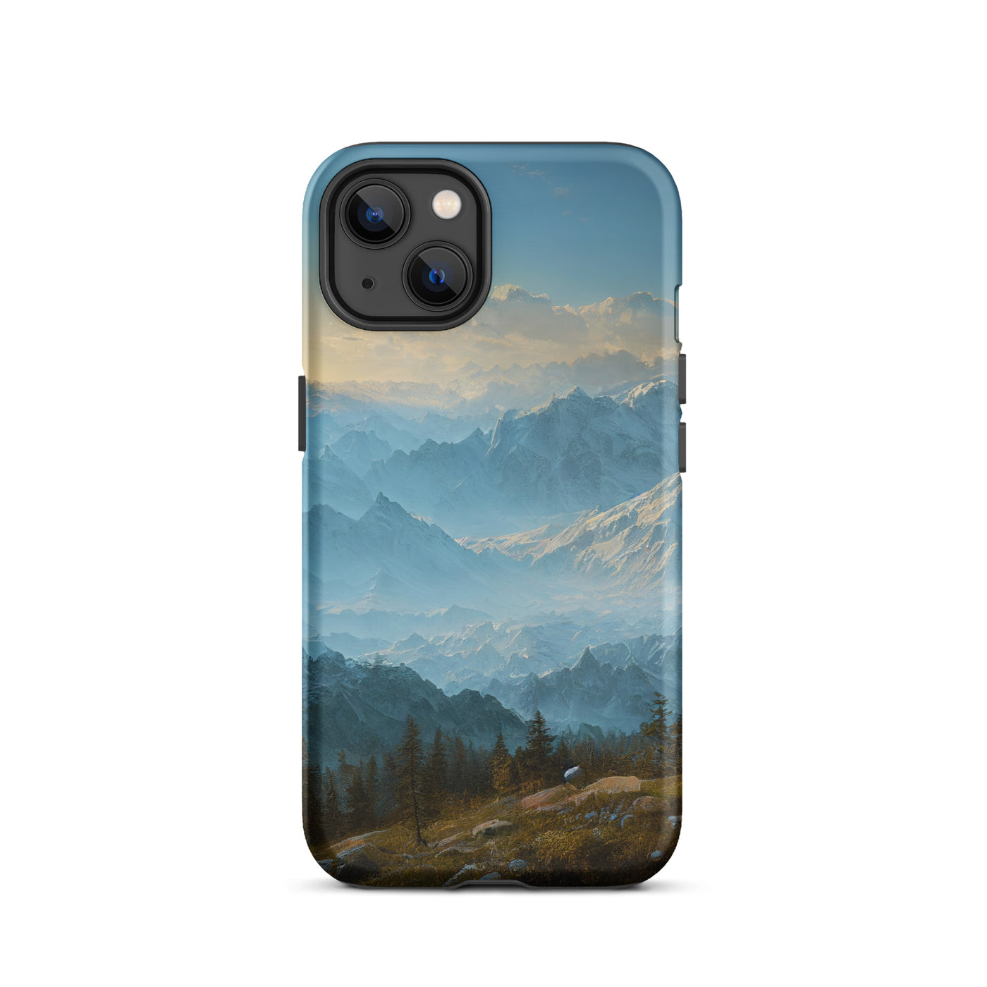 Schöne Berge mit Nebel bedeckt - Ölmalerei - iPhone Schutzhülle (robust) berge xxx iPhone 13