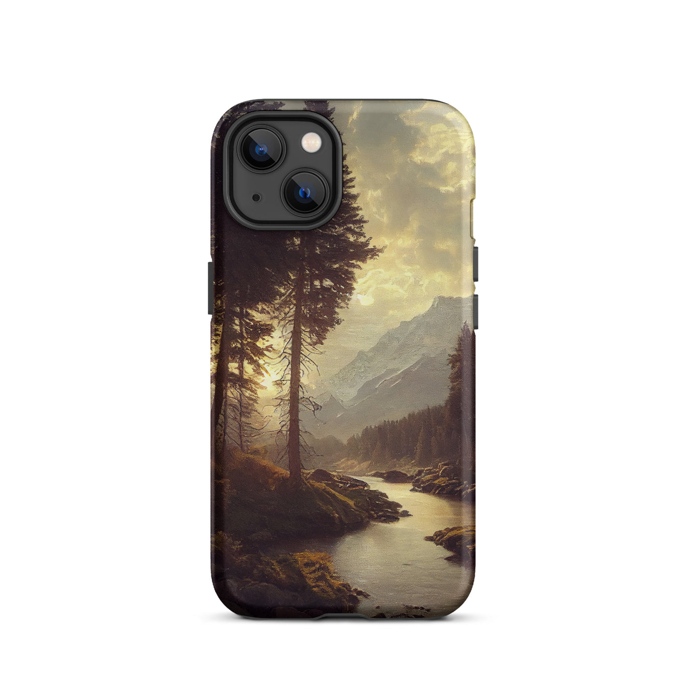 Landschaft mit Bergen, Fluss und Bäumen - Malerei - iPhone Schutzhülle (robust) berge xxx iPhone 13