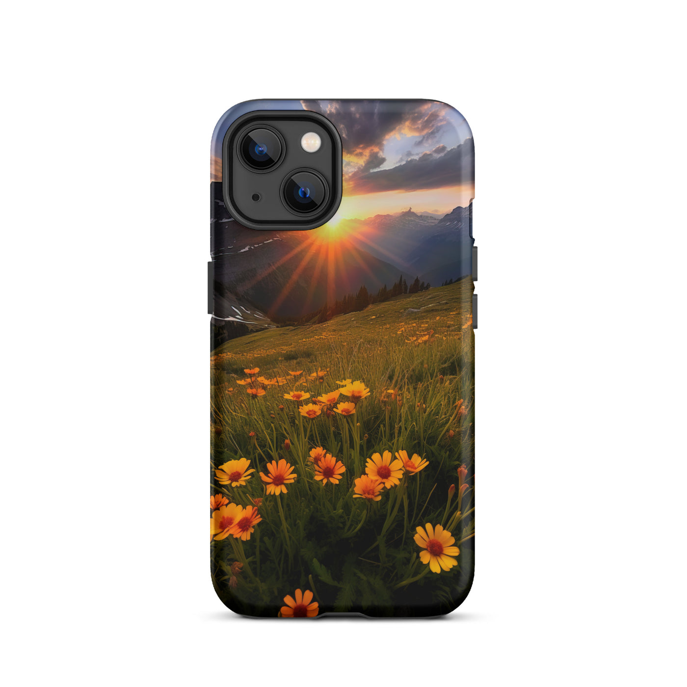 Gebirge, Sonnenblumen und Sonnenaufgang - iPhone Schutzhülle (robust) berge xxx iPhone 13