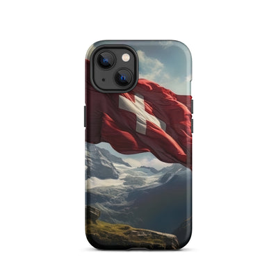 Schweizer Flagge und Berge im Hintergrund - Fotorealistische Malerei - iPhone Schutzhülle (robust) berge xxx iPhone 13