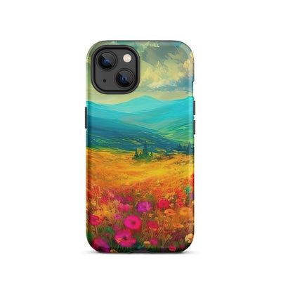 Berglandschaft und schöne farbige Blumen - Malerei - iPhone Schutzhülle (robust) berge xxx iPhone 13
