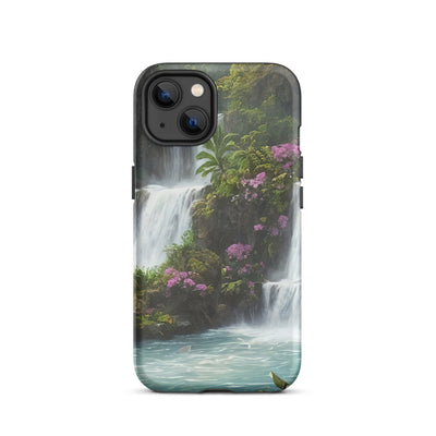 Wasserfall im Wald und Blumen - Schöne Malerei - iPhone Schutzhülle (robust) camping xxx iPhone 13
