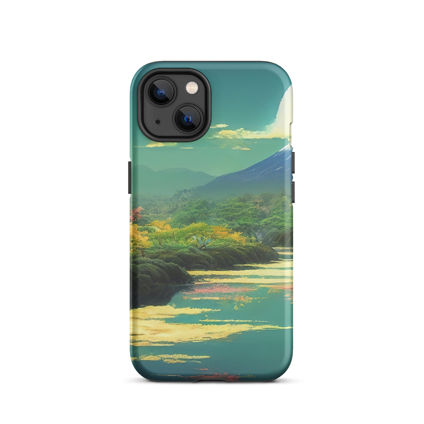 Berg, See und Wald mit pinken Bäumen - Landschaftsmalerei - iPhone Schutzhülle (robust) berge xxx iPhone 13