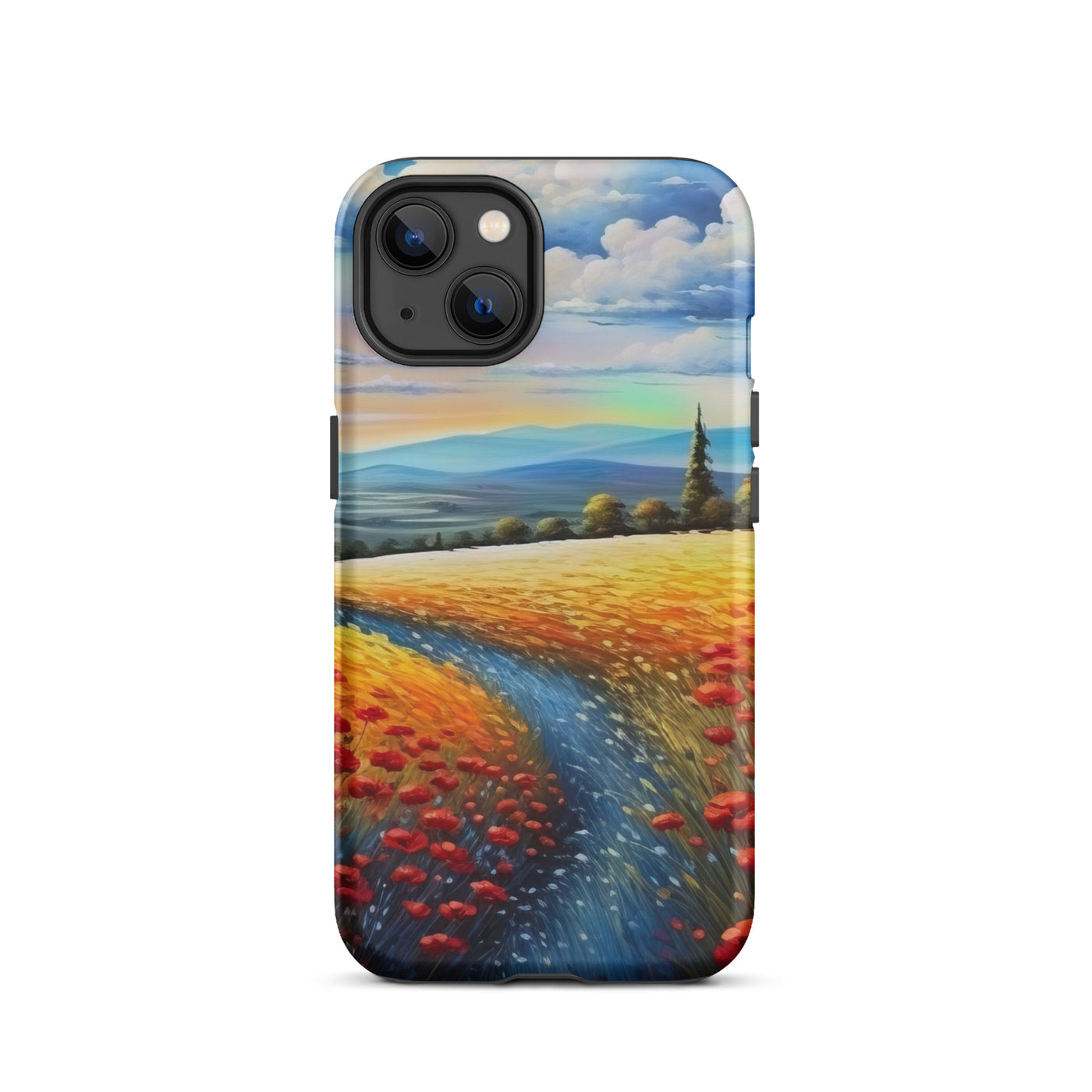 Feld mit roten Blumen und Berglandschaft - Landschaftsmalerei - iPhone Schutzhülle (robust) berge xxx iPhone 13