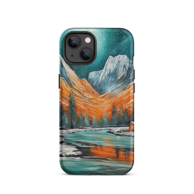 Berglandschaft und Zelte - Nachtstimmung - Landschaftsmalerei - iPhone Schutzhülle (robust) camping xxx iPhone 13