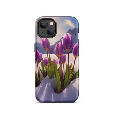 Tulpen im Schnee und in den Bergen - Blumen im Winter - iPhone Schutzhülle (robust) berge xxx iPhone 13
