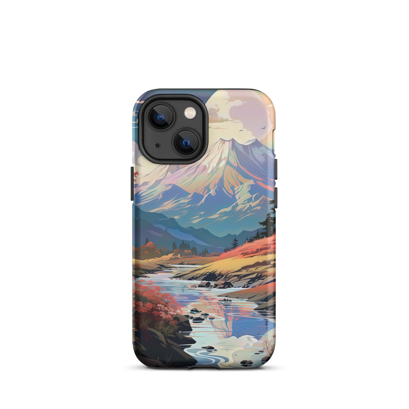 Berge. Fluss und Blumen - Malerei - iPhone Schutzhülle (robust) berge xxx iPhone 13 mini