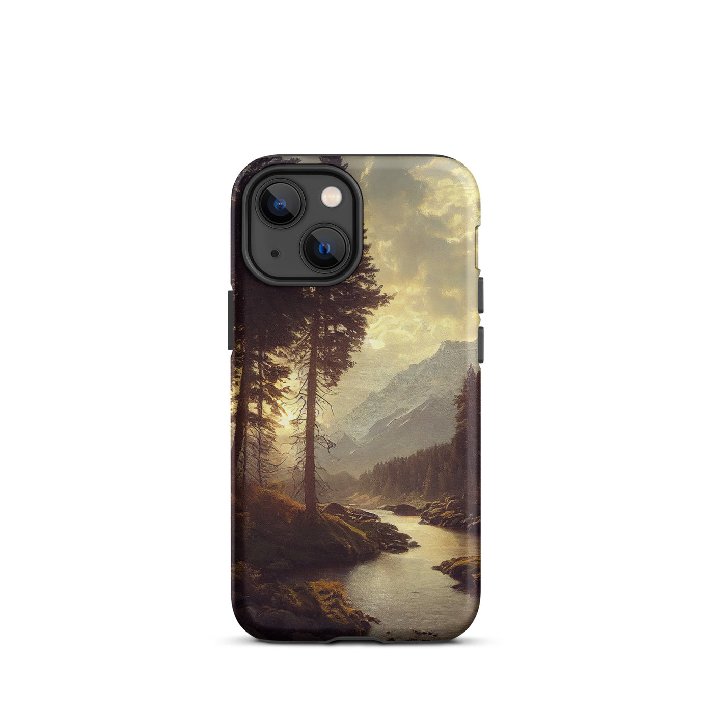 Landschaft mit Bergen, Fluss und Bäumen - Malerei - iPhone Schutzhülle (robust) berge xxx iPhone 13 mini