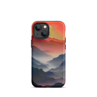 Sonnteruntergang, Gebirge und Nebel - Landschaftsmalerei - iPhone Schutzhülle (robust) berge xxx iPhone 13 mini