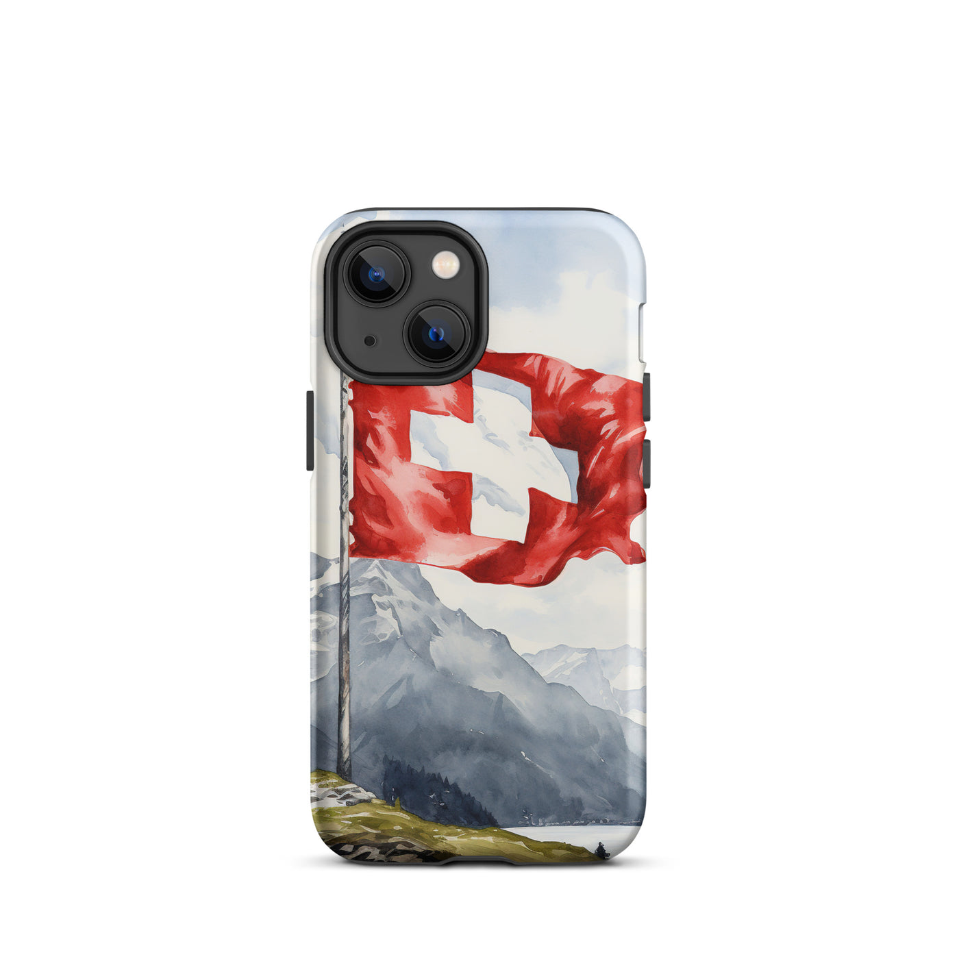 Schweizer Flagge und Berge im Hintergrund - Epische Stimmung - Malerei - iPhone Schutzhülle (robust) berge xxx iPhone 13 mini