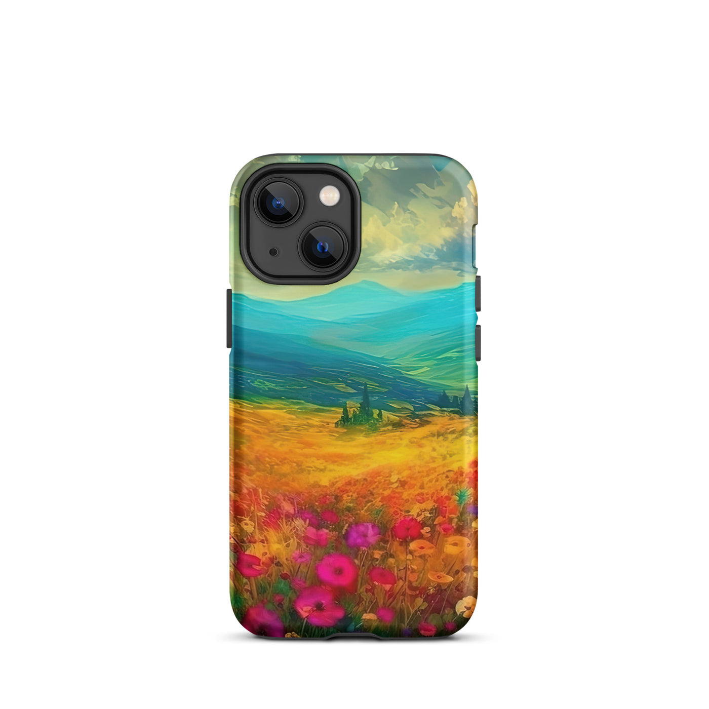 Berglandschaft und schöne farbige Blumen - Malerei - iPhone Schutzhülle (robust) berge xxx iPhone 13 mini