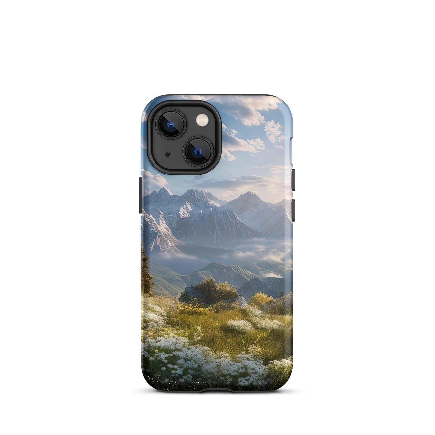 Berglandschaft mit Sonnenschein, Blumen und Bäumen - Malerei - iPhone Schutzhülle (robust) berge xxx iPhone 13 mini