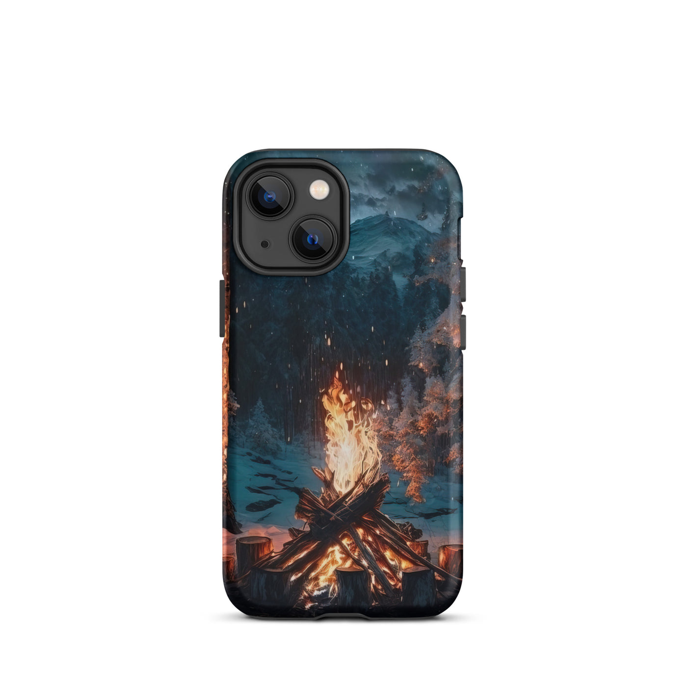 Lagerfeuer beim Camping - Wald mit Schneebedeckten Bäumen - Malerei - iPhone Schutzhülle (robust) camping xxx iPhone 13 mini