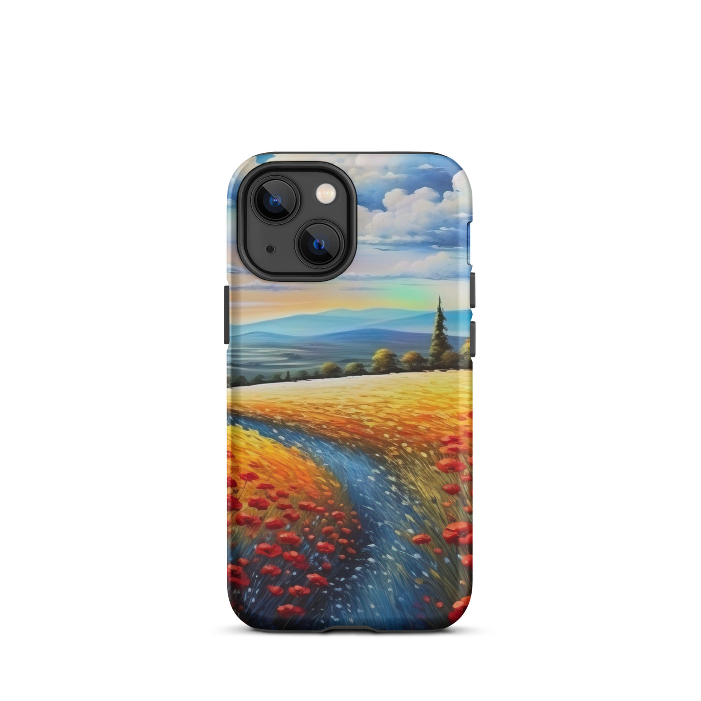 Feld mit roten Blumen und Berglandschaft - Landschaftsmalerei - iPhone Schutzhülle (robust) berge xxx iPhone 13 mini