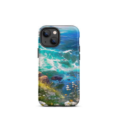 Berge, Blumen, Fluss und Steine - Malerei - iPhone Schutzhülle (robust) camping xxx iPhone 13 mini