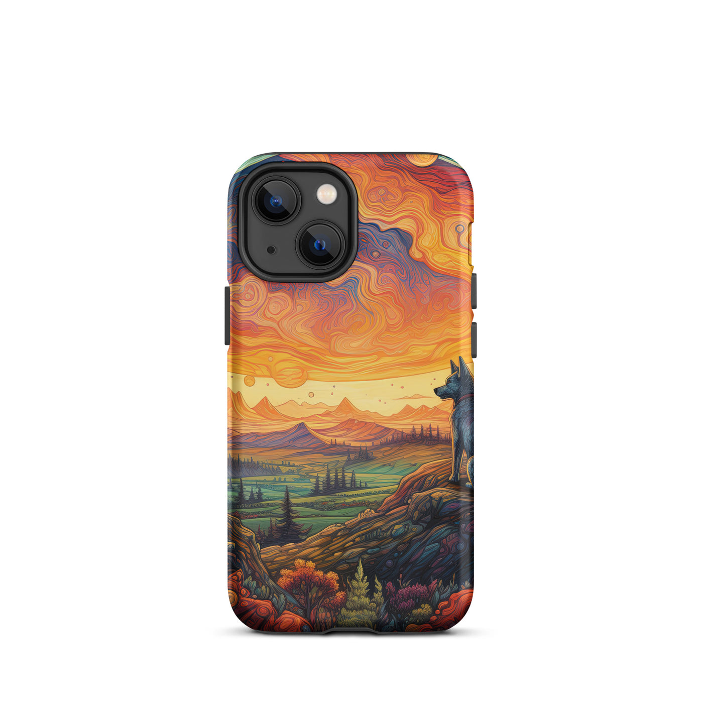 Hund auf Felsen - Epische bunte Landschaft - Malerei - iPhone Schutzhülle (robust) camping xxx iPhone 13 mini