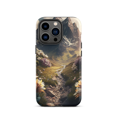 Epischer Berg, steiniger Weg und Blumen - Realistische Malerei - iPhone Schutzhülle (robust) berge xxx iPhone 13 Pro