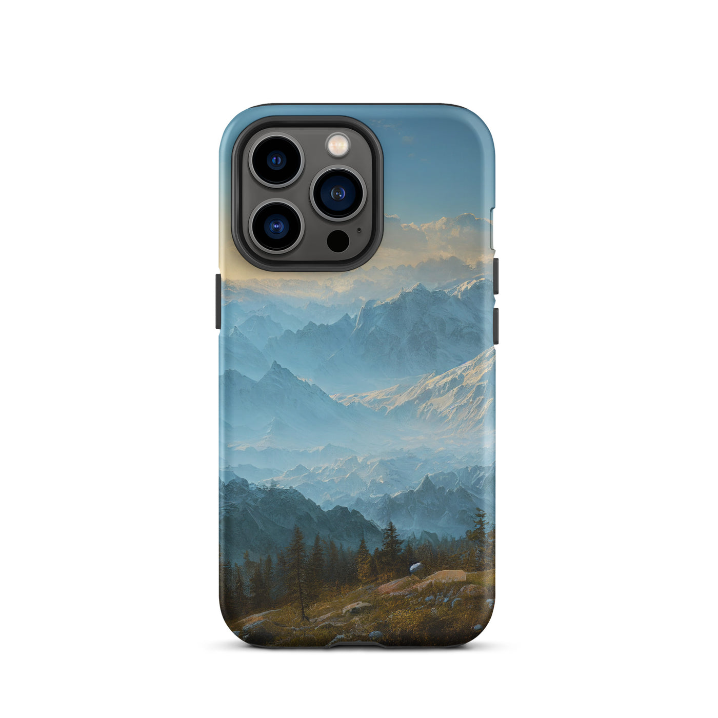 Schöne Berge mit Nebel bedeckt - Ölmalerei - iPhone Schutzhülle (robust) berge xxx iPhone 13 Pro