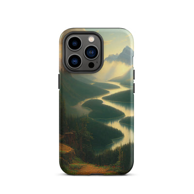 Landschaft mit Bergen, See und viel grüne Natur - Malerei - iPhone Schutzhülle (robust) berge xxx iPhone 13 Pro