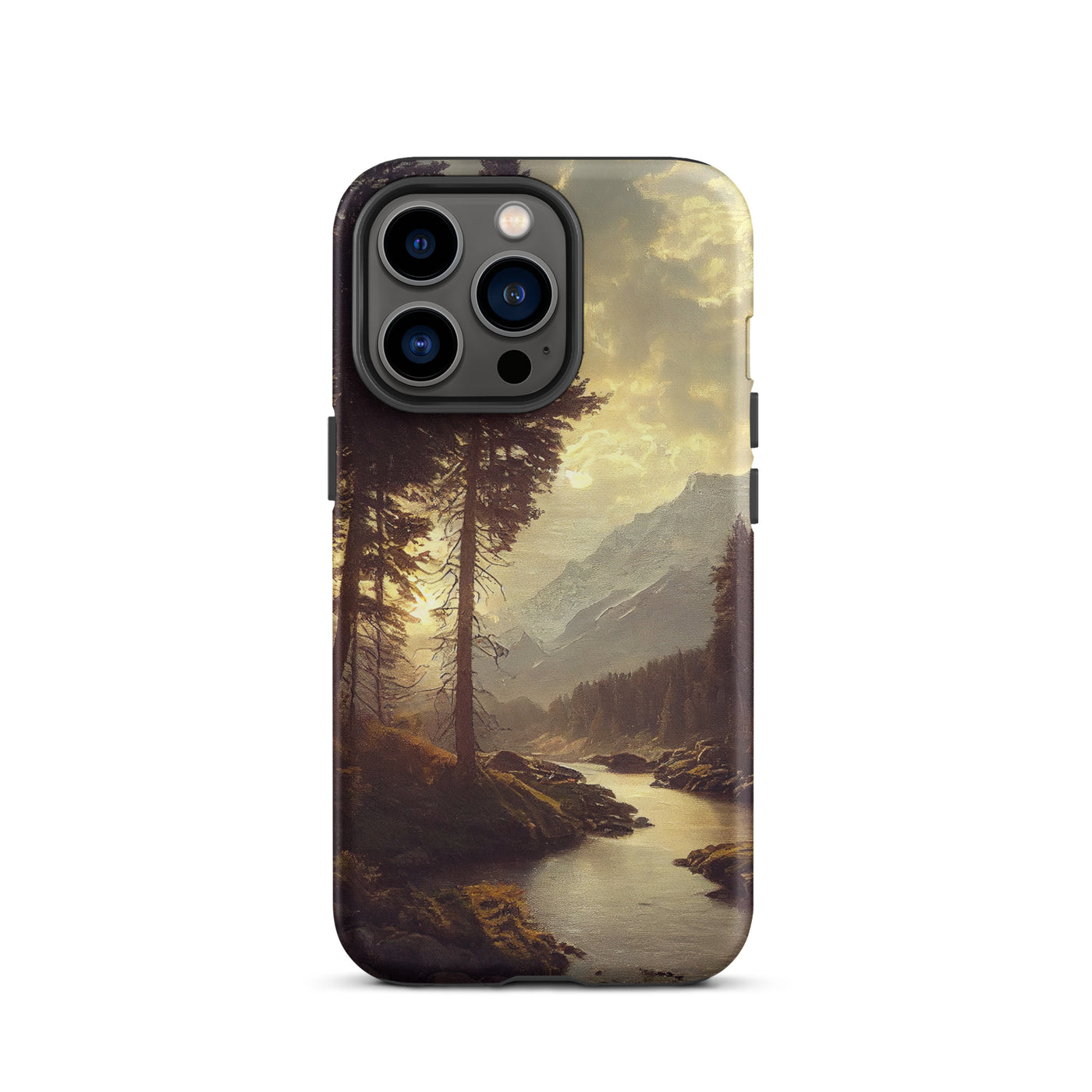 Landschaft mit Bergen, Fluss und Bäumen - Malerei - iPhone Schutzhülle (robust) berge xxx iPhone 13 Pro
