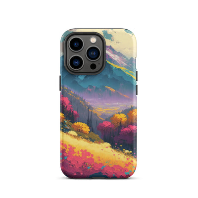 Berge, pinke und gelbe Bäume, sowie Blumen - Farbige Malerei - iPhone Schutzhülle (robust) berge xxx iPhone 13 Pro