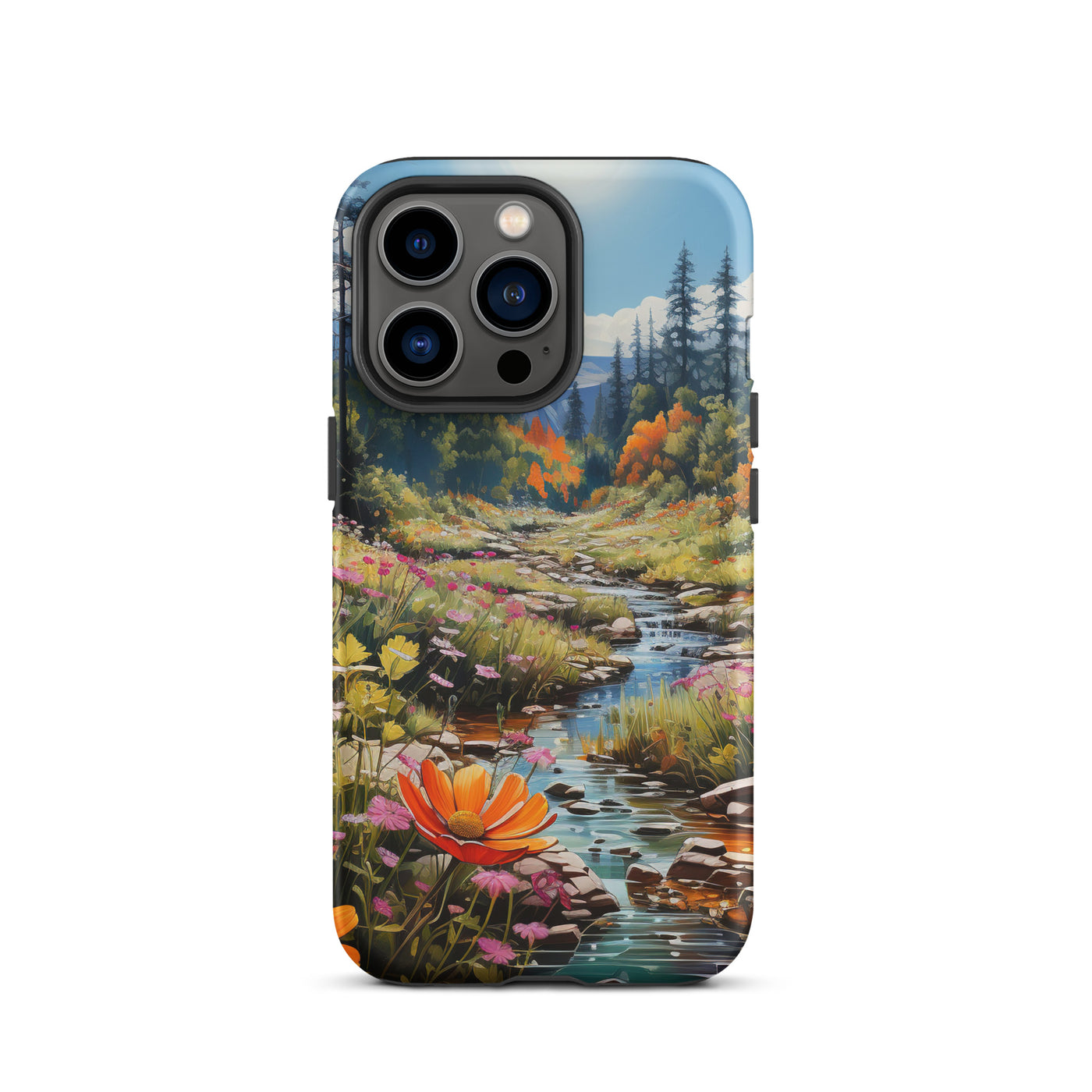 Berge, schöne Blumen und Bach im Wald - iPhone Schutzhülle (robust) berge xxx iPhone 13 Pro