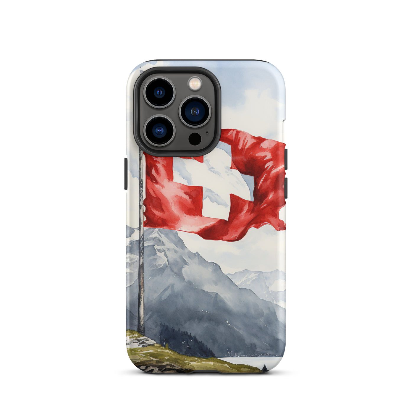 Schweizer Flagge und Berge im Hintergrund - Epische Stimmung - Malerei - iPhone Schutzhülle (robust) berge xxx iPhone 13 Pro