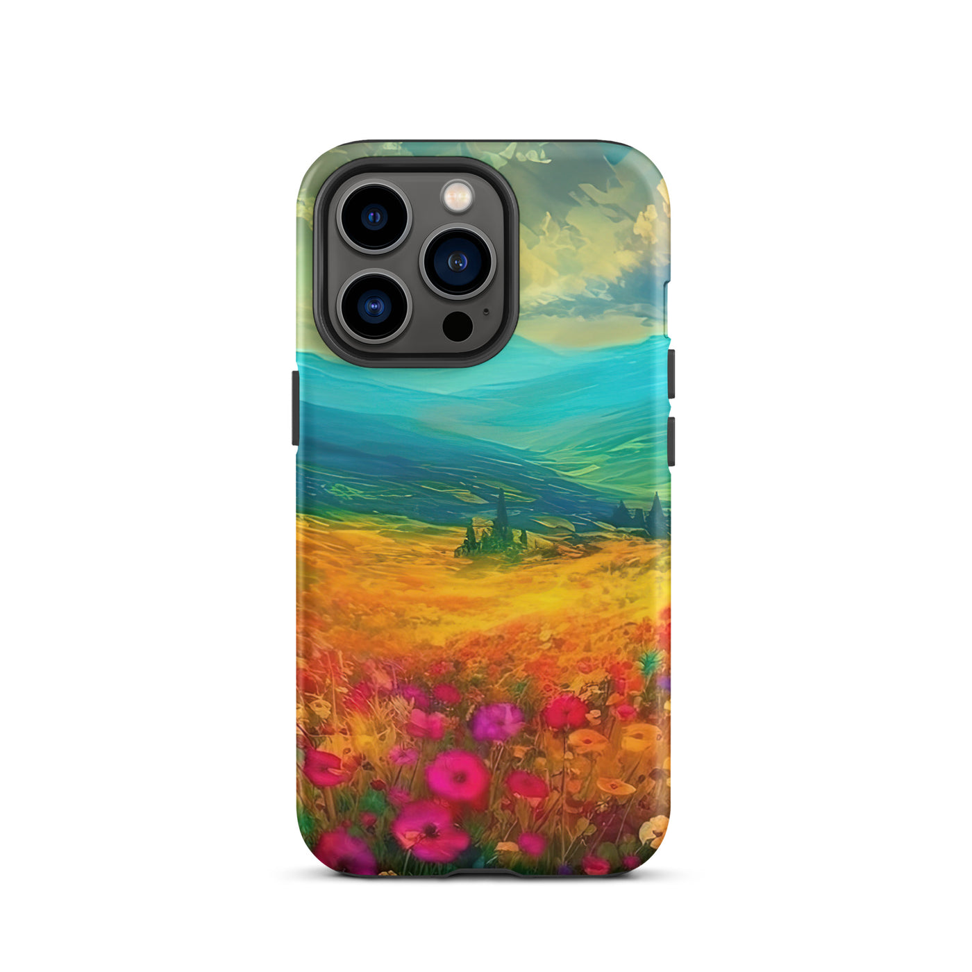Berglandschaft und schöne farbige Blumen - Malerei - iPhone Schutzhülle (robust) berge xxx iPhone 13 Pro