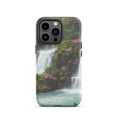Wasserfall im Wald und Blumen - Schöne Malerei - iPhone Schutzhülle (robust) camping xxx iPhone 13 Pro