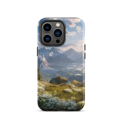 Berglandschaft mit Sonnenschein, Blumen und Bäumen - Malerei - iPhone Schutzhülle (robust) berge xxx iPhone 13 Pro