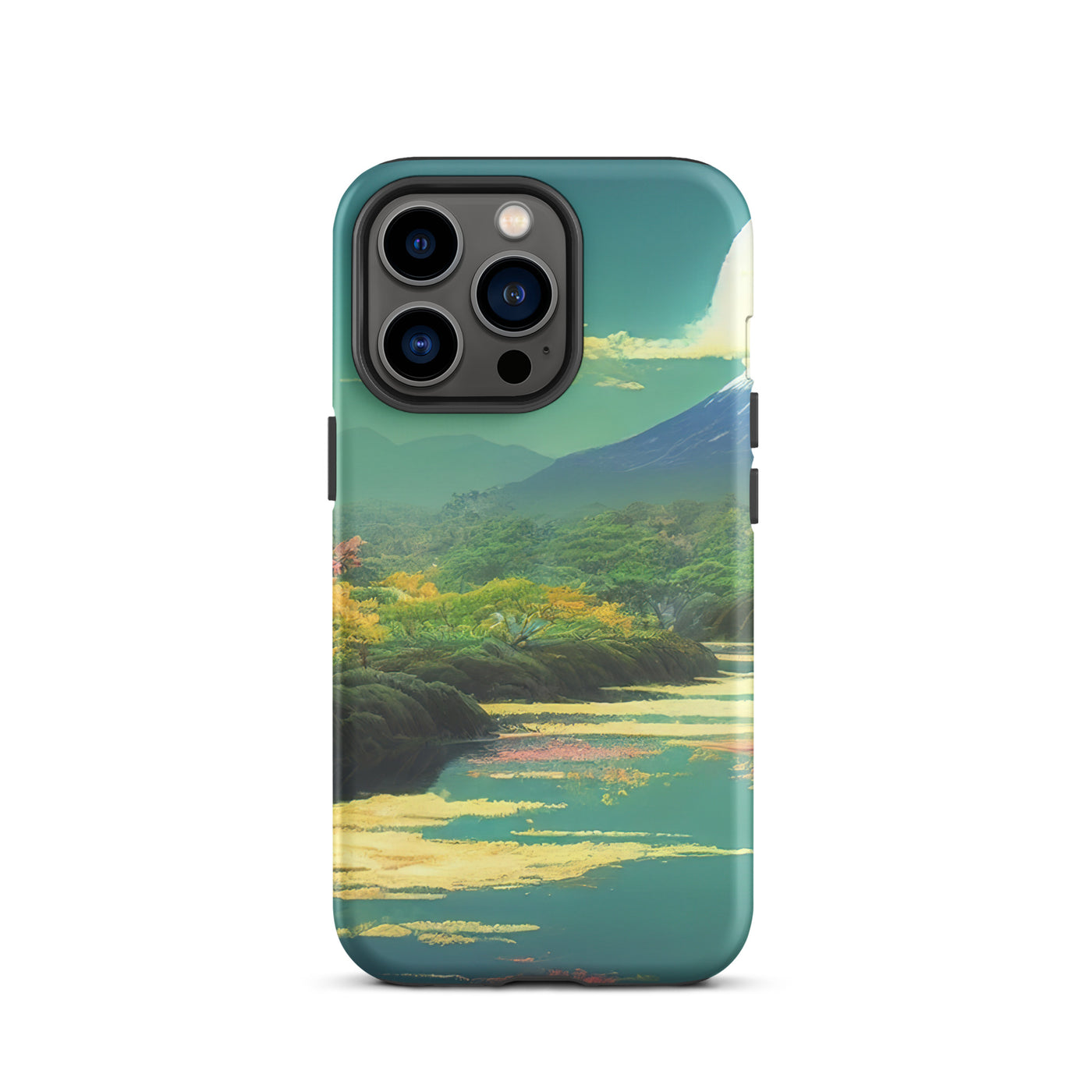 Berg, See und Wald mit pinken Bäumen - Landschaftsmalerei - iPhone Schutzhülle (robust) berge xxx iPhone 13 Pro