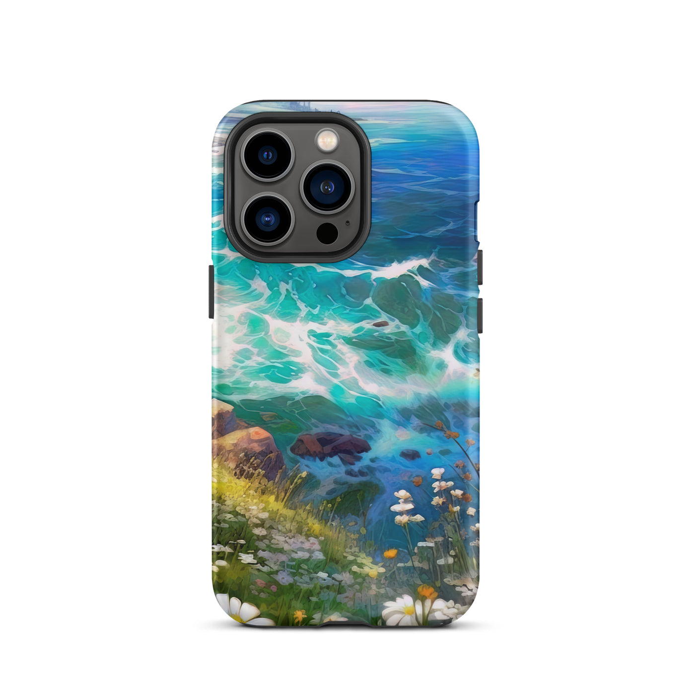 Berge, Blumen, Fluss und Steine - Malerei - iPhone Schutzhülle (robust) camping xxx iPhone 13 Pro