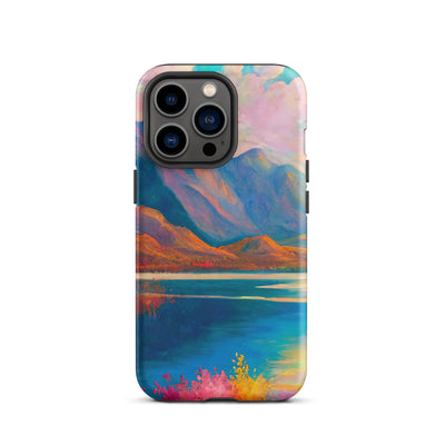 Berglandschaft und Bergsee - Farbige Ölmalerei - iPhone Schutzhülle (robust) berge xxx iPhone 13 Pro