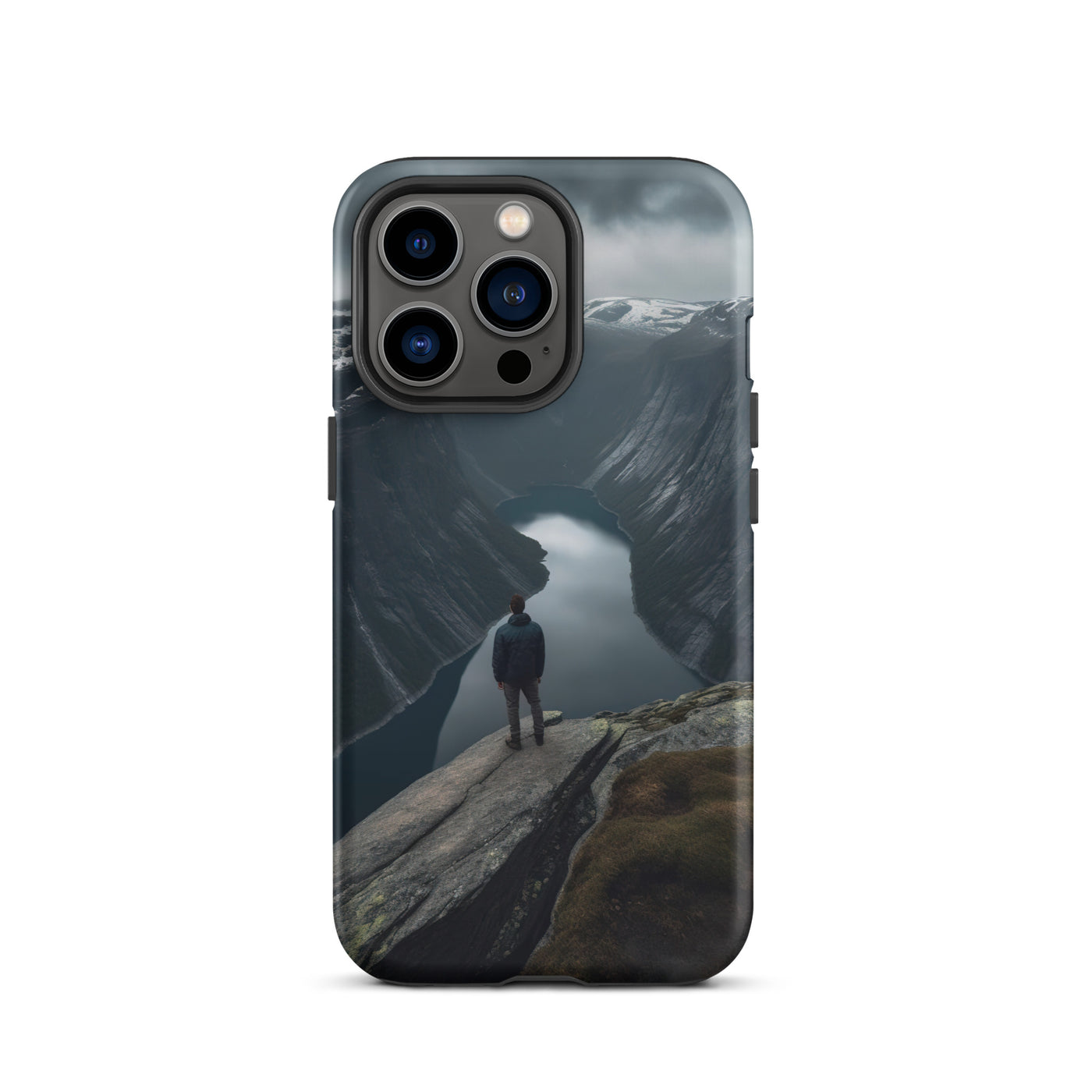 Mann auf Bergklippe - Norwegen - iPhone Schutzhülle (robust) berge xxx iPhone 13 Pro