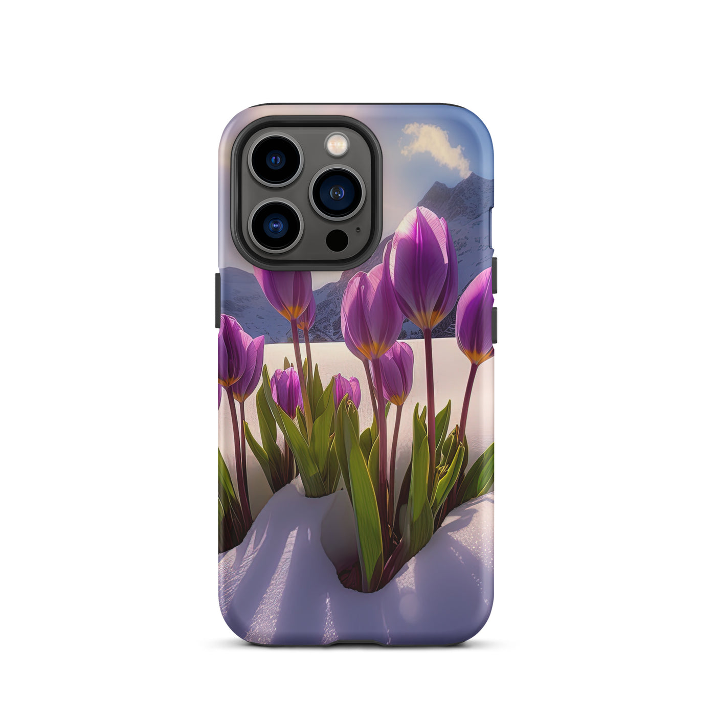 Tulpen im Schnee und in den Bergen - Blumen im Winter - iPhone Schutzhülle (robust) berge xxx iPhone 13 Pro