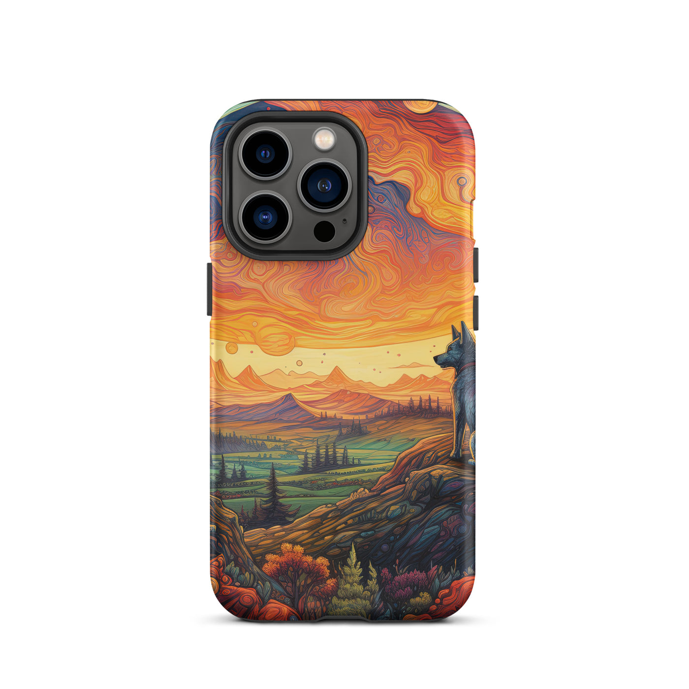 Hund auf Felsen - Epische bunte Landschaft - Malerei - iPhone Schutzhülle (robust) camping xxx iPhone 13 Pro