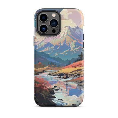 Berge. Fluss und Blumen - Malerei - iPhone Schutzhülle (robust) berge xxx iPhone 13 Pro Max