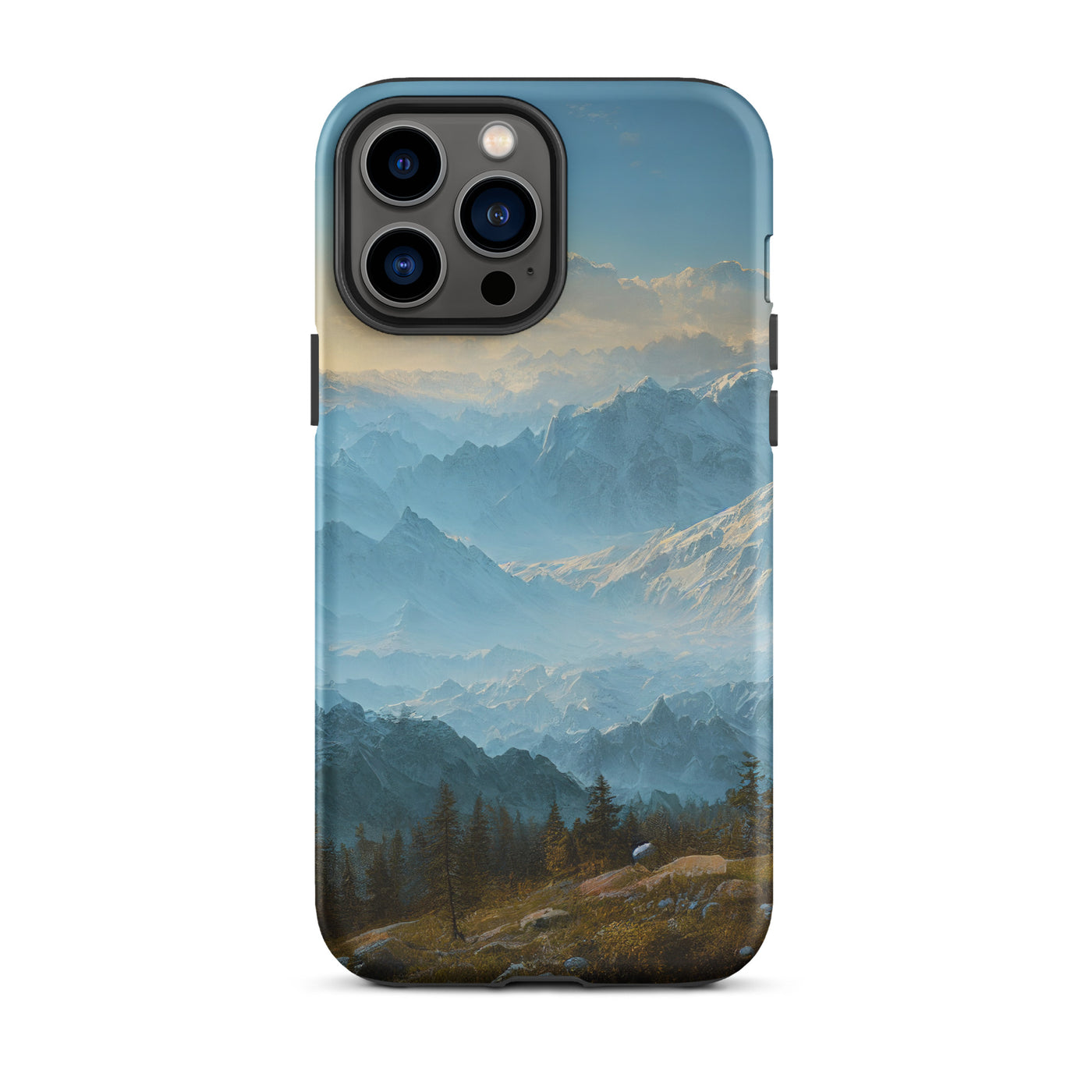 Schöne Berge mit Nebel bedeckt - Ölmalerei - iPhone Schutzhülle (robust) berge xxx iPhone 13 Pro Max